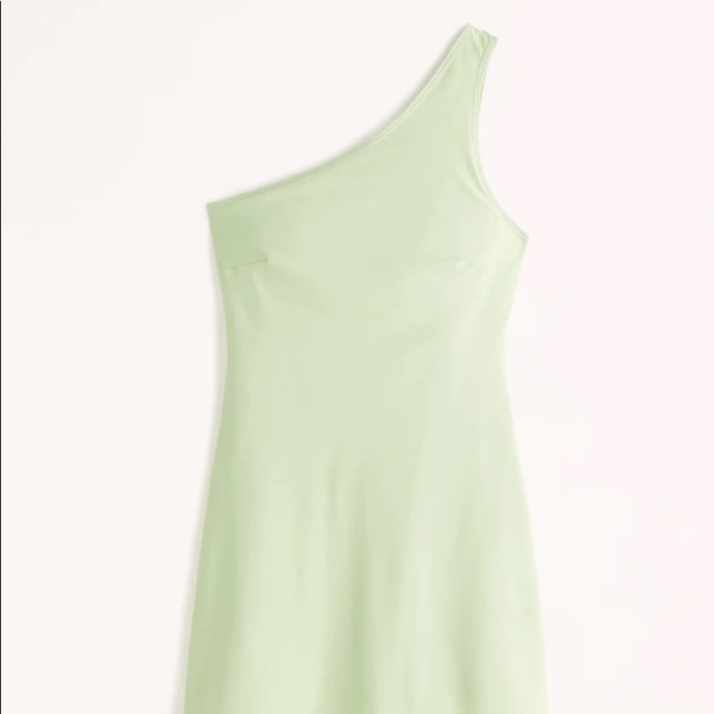 NEW Abercrombie Traveler One-Shoulder Mini Dress Light Bright Green Asymmetrical - Picture 4 of 5